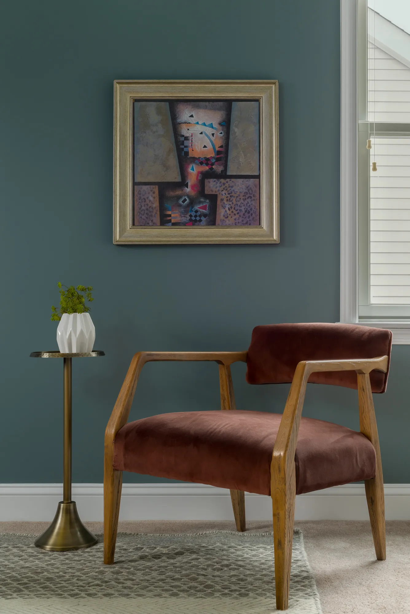 Reading corner with mid-century accent chair